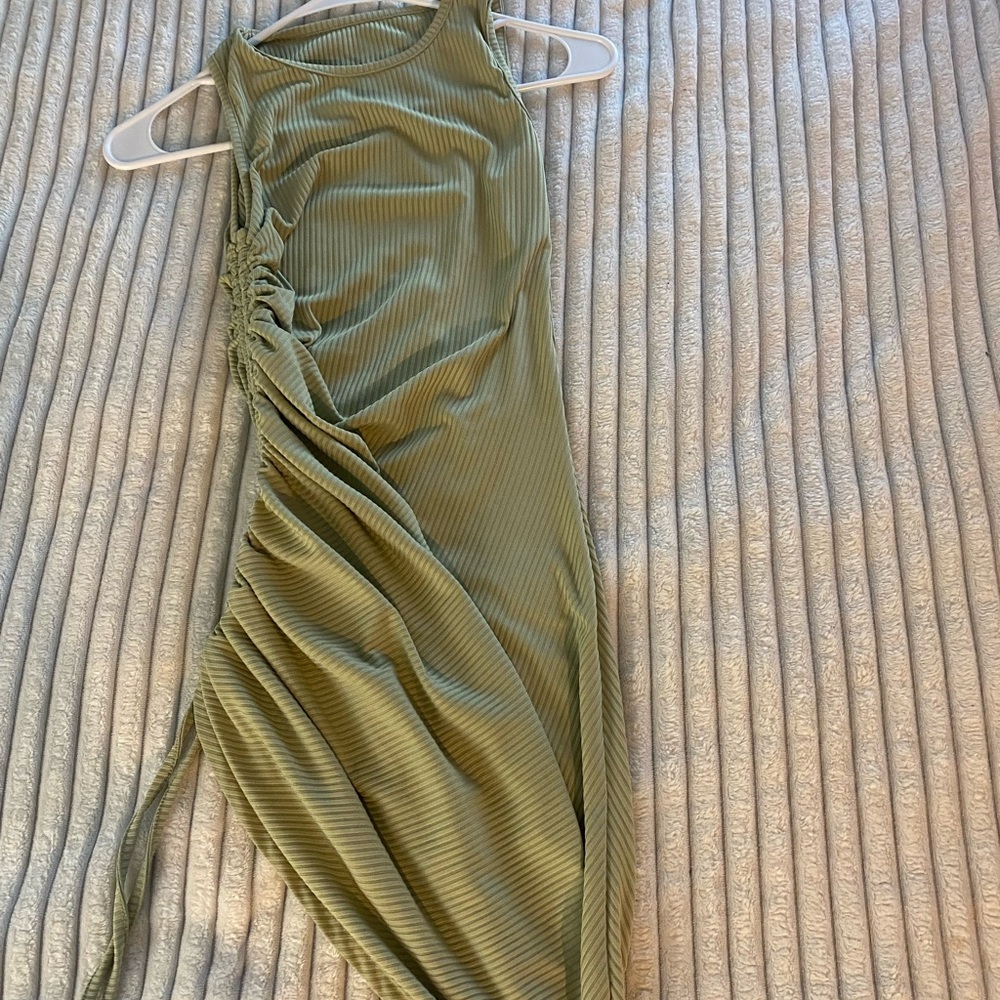 Source Unknown Asymmetrical Olive Green Dress